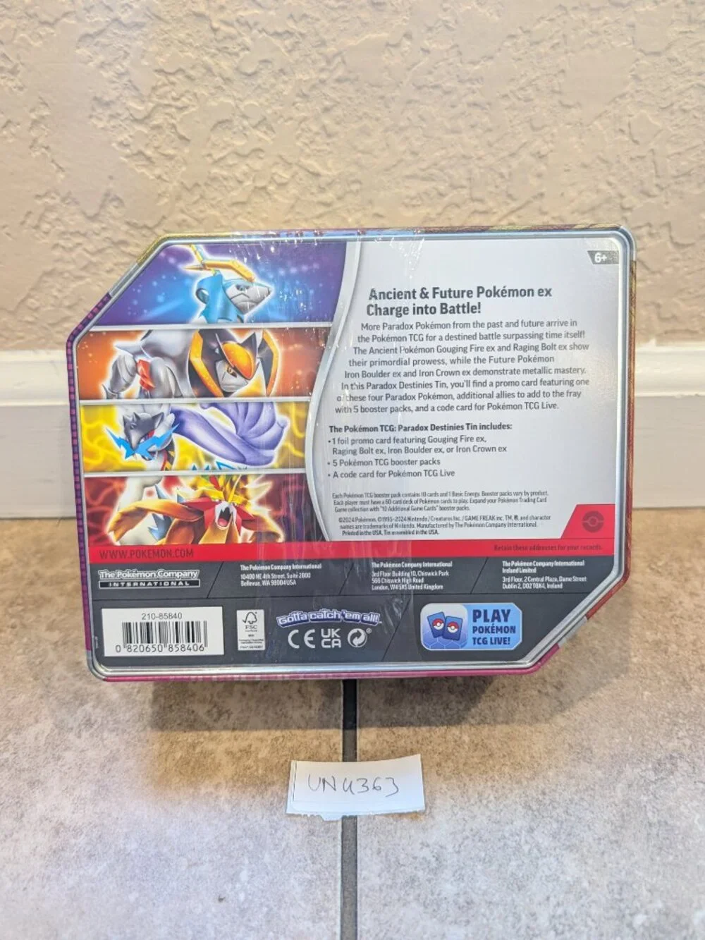 Pokemon Trading Card Game Paradox Destinies Tin Raging Bolt ex 5 Booster Packs